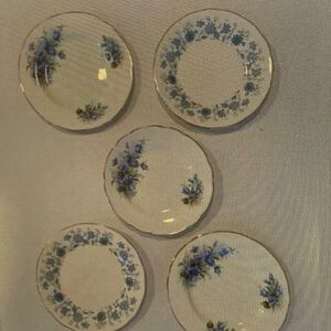 VTG Mismatched Set Of 5 Blue Floral Bread & Butter Plates Bone China England